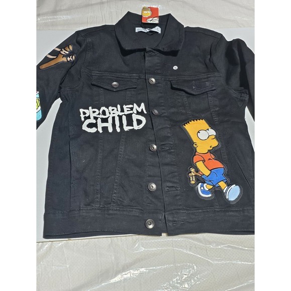 New The Simpson Bart Problem Child Jeans BLACK Jacket Vintage Look  Small Adult - Picture 3 of 11